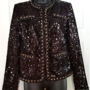 New! Boston Proper - Women's Sequin Parisian Black Jacket ~ Size 10
